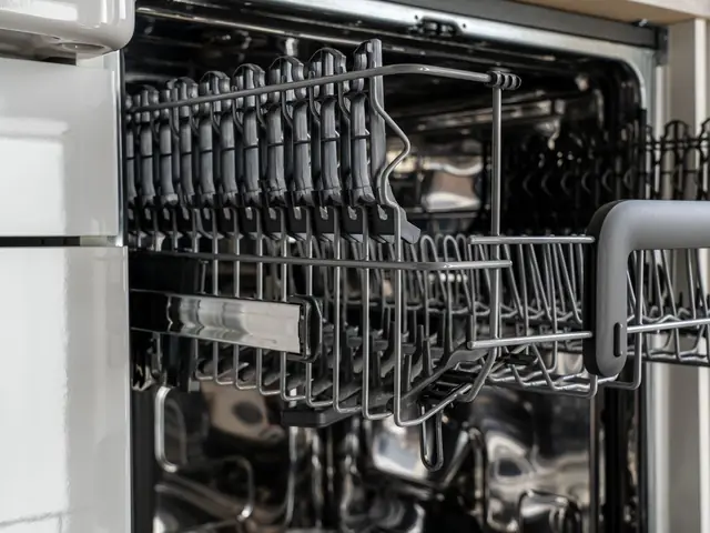 Open dishwasher with the racks pulled out