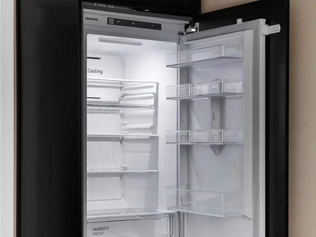 Refrigerator with the freezer door open